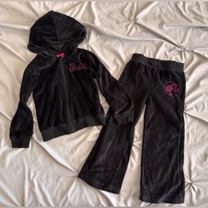 Barbie Black Velour Tracksuit Matching Set Pink Rhinestone Size 5 Girls